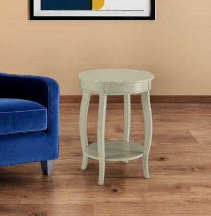 24" Teal Blue Solid Wood Round End Table With Shelf