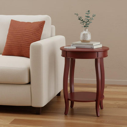 24" White Solid Wood Round End Table With Shelf