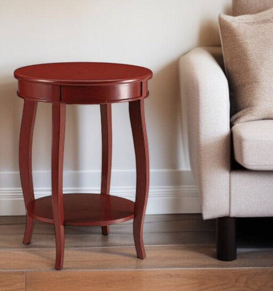 24" Teal Blue Solid Wood Round End Table With Shelf