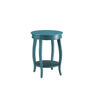 24" Red Wood Round End Table With Shelf