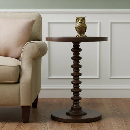 22" Brown Solid Wood Round Pedestal End Table