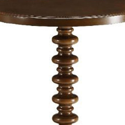 22" Brown Solid Wood Round Pedestal End Table
