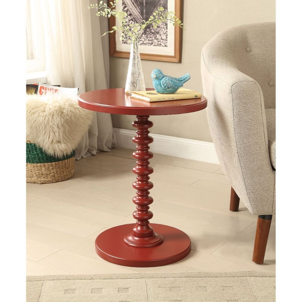 22" Brown Solid Wood Round Pedestal End Table