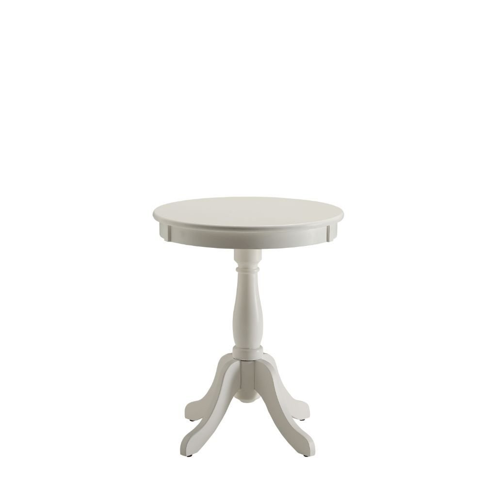 22" White Wood Round Pedestal End Table