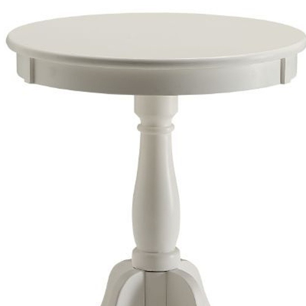 22" White Wood Round Pedestal End Table