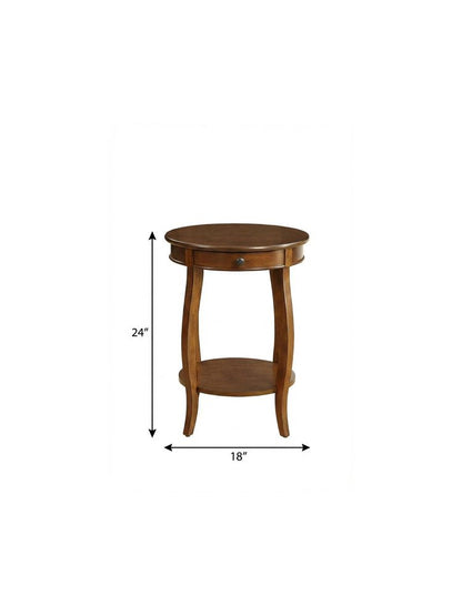 24" Brown Solid Wood Round End Table With Shelf