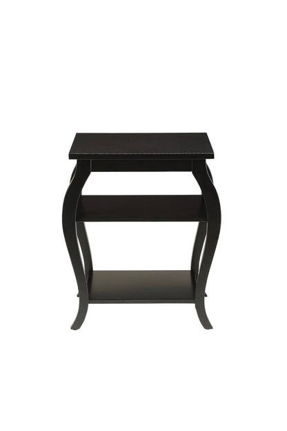 23" Black Wood Bow Leg End Table With Two Shelves