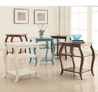 23" Black Wood Bow Leg End Table With Two Shelves