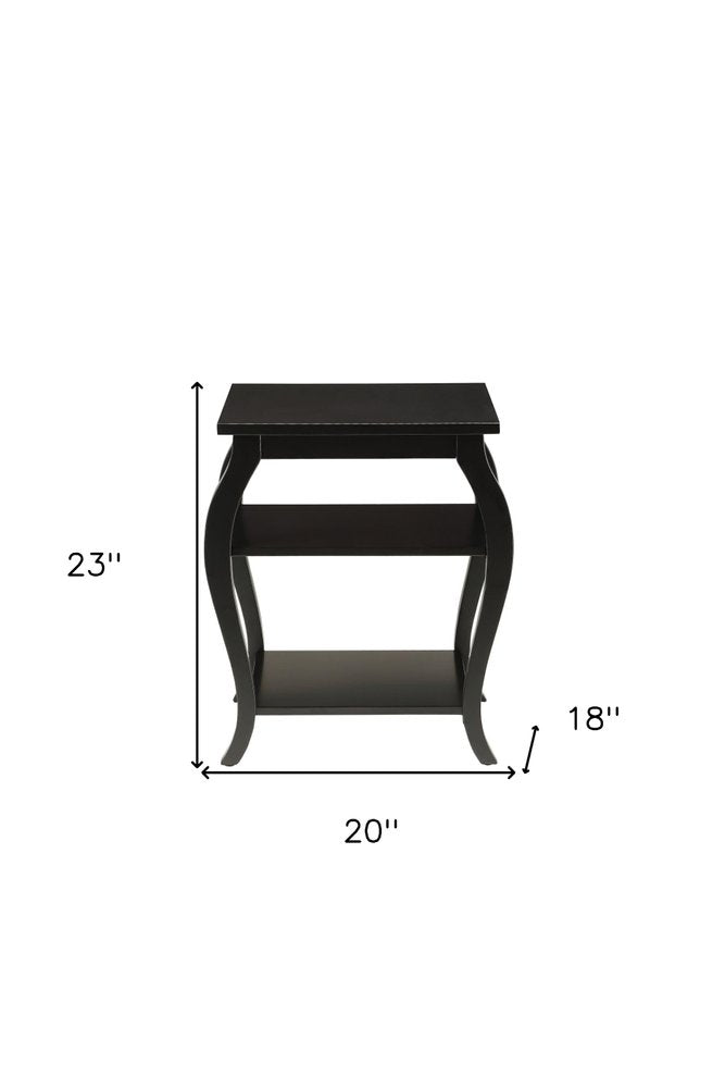 23" Brown Wood Bow Leg End Table With Two Shelves