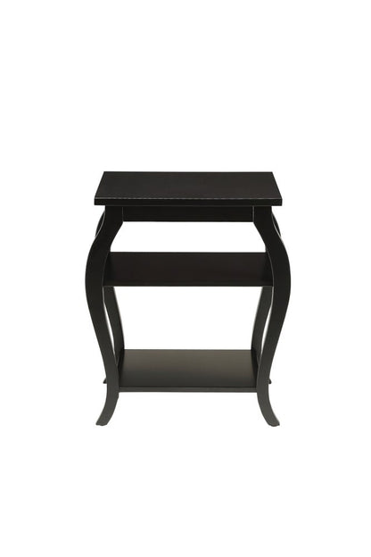 23" Black Wood Bow Leg End Table With Two Shelves