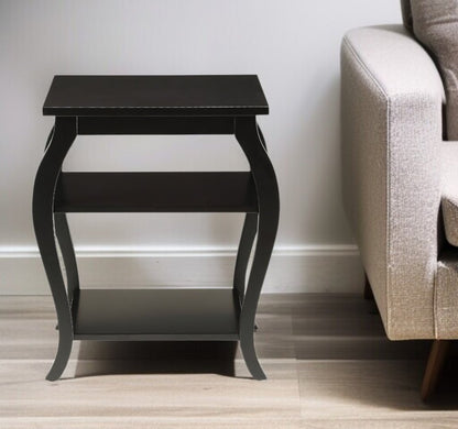 23" Brown Wood Bow Leg End Table With Two Shelves