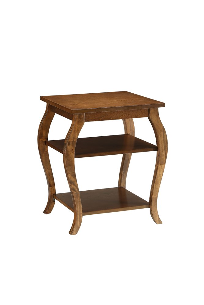 23" Black Wood Bow Leg End Table With Two Shelves