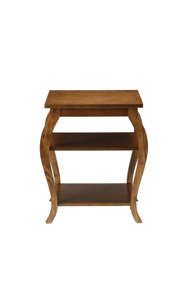 23" Black Wood Bow Leg End Table With Two Shelves