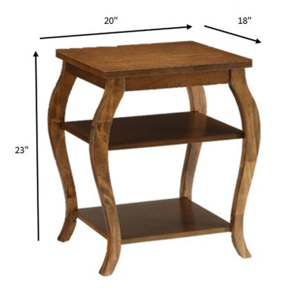 23" Black Wood Bow Leg End Table With Two Shelves