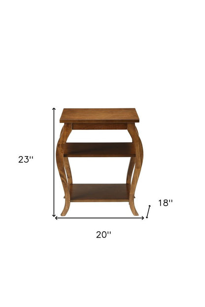 23" Black Wood Bow Leg End Table With Two Shelves