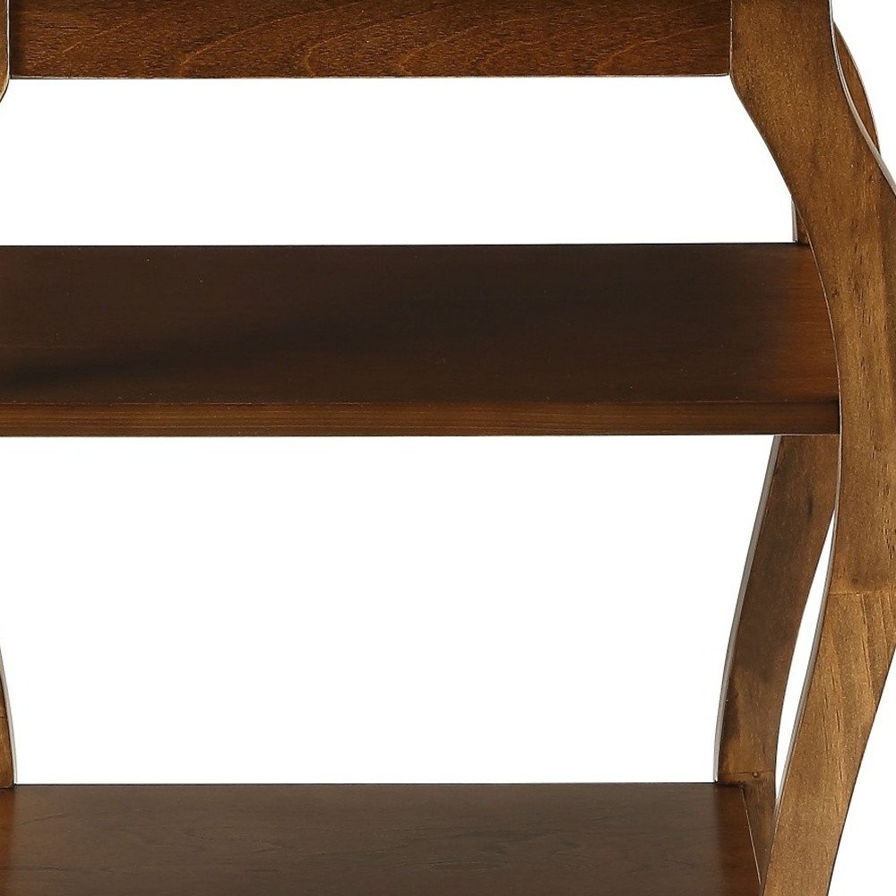 23" Black Wood Bow Leg End Table With Two Shelves