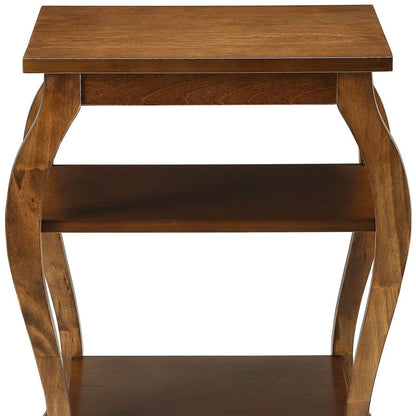 23" Black Wood Bow Leg End Table With Two Shelves