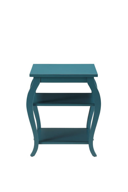 23" Black Wood Bow Leg End Table With Two Shelves