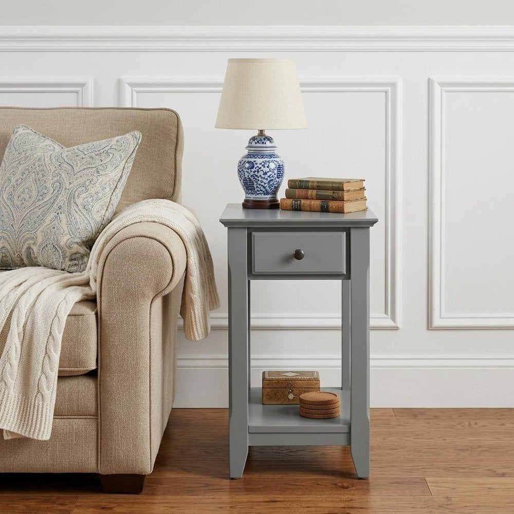 23" White Solid and Manufactured Wood End Table With Drawer And Shelf