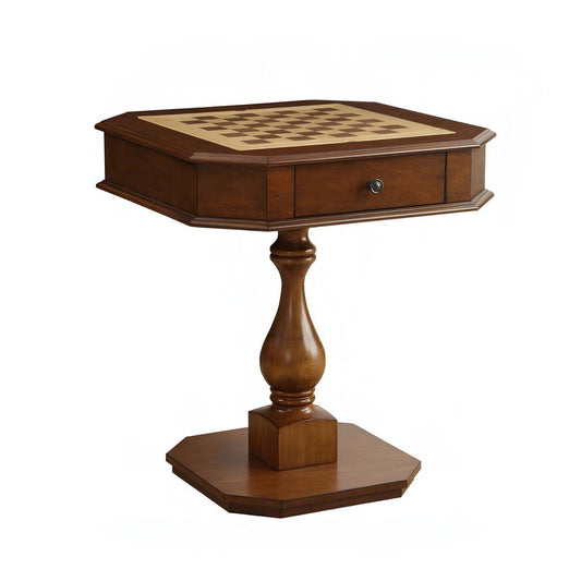 28" Black Wood Octagon Pedestal Console Table With Drawer