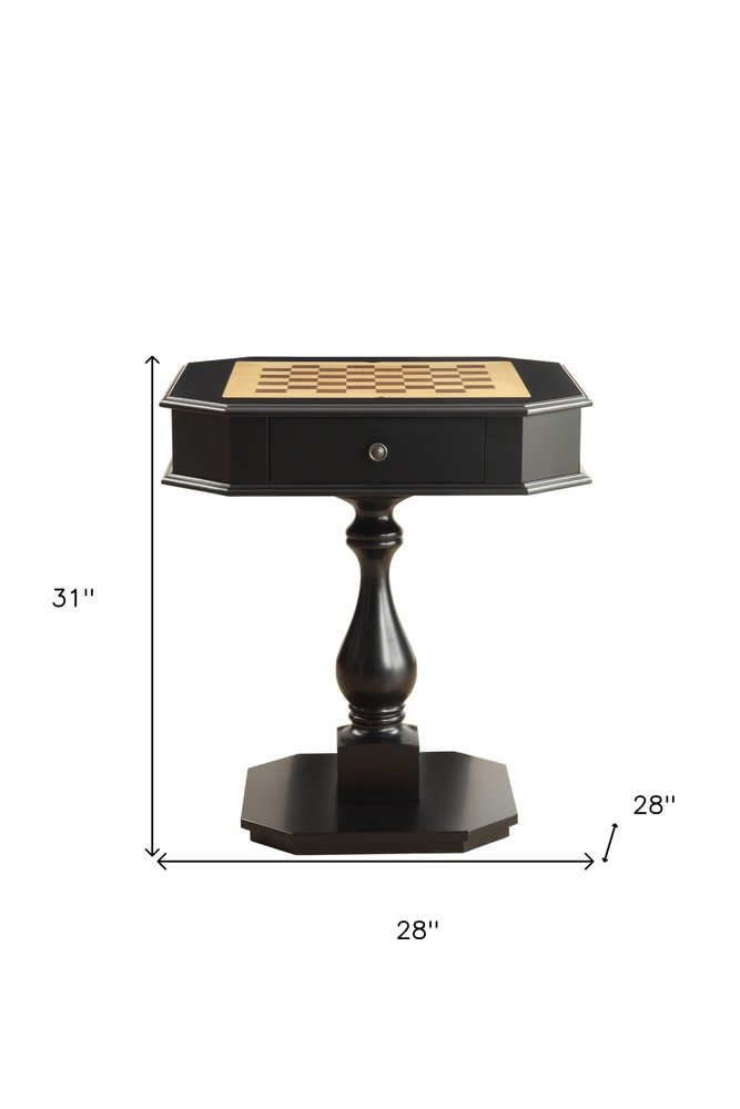 28" Black Wood Octagon Pedestal Console Table With Drawer