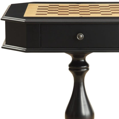 28" Black Wood Octagon Pedestal Console Table With Drawer
