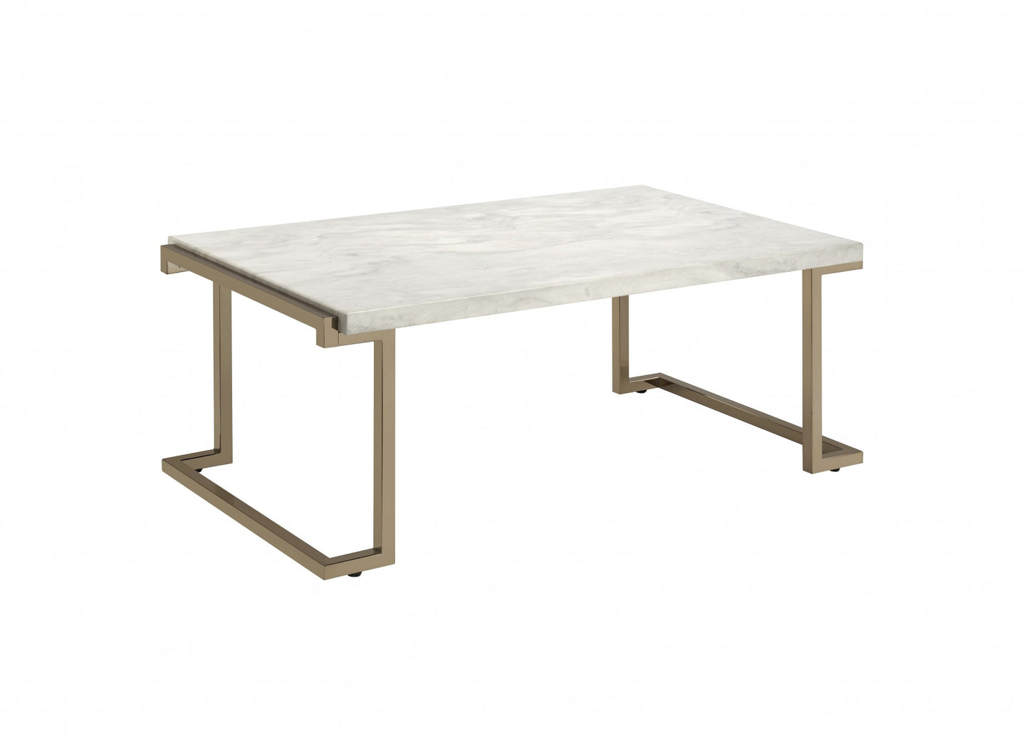 Rectangular Marble Top With Champagne Metal Base Cofee Table