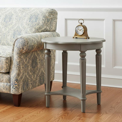24" Off White Solid Wood Oval End Table With Shelf