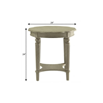 24" Off White Solid Wood Oval End Table With Shelf
