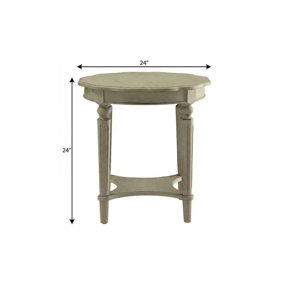 24" Light Slate Gray Solid Wood Round End Table With Shelf