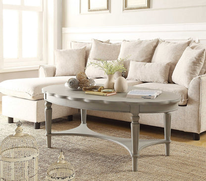 50" Antiqued White Solid Wood Oval Distressed Coffee Table