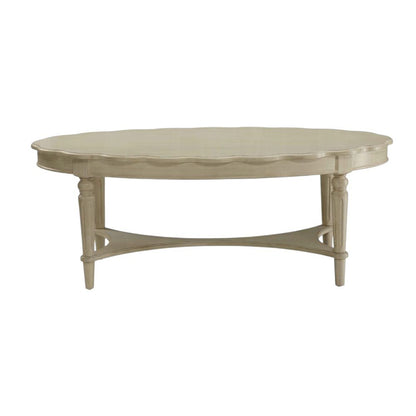50" Antiqued White Solid Wood Oval Distressed Coffee Table