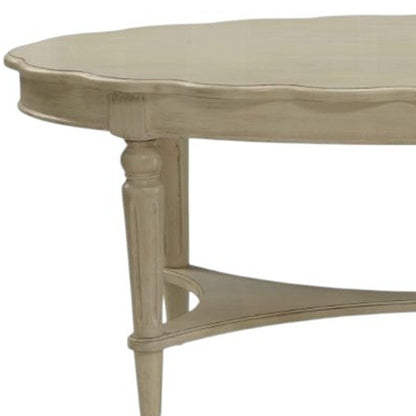 50" Antiqued White Solid Wood Oval Distressed Coffee Table