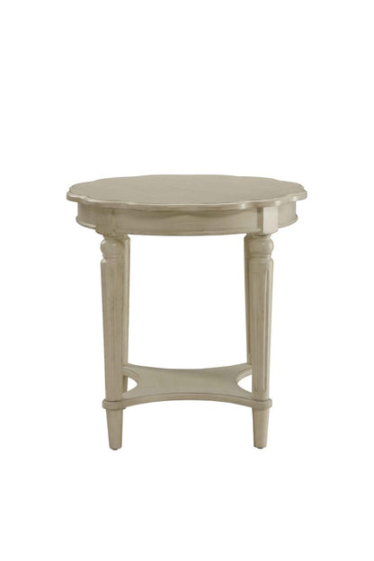 24" Light Slate Gray Solid Wood Round End Table With Shelf