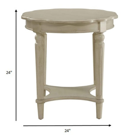 24" Light Slate Gray Solid Wood Round End Table With Shelf
