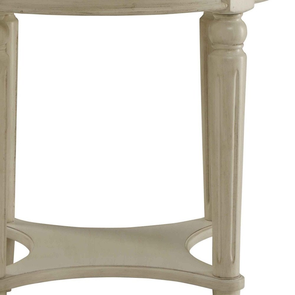 24" Light Slate Gray Solid Wood Round End Table With Shelf