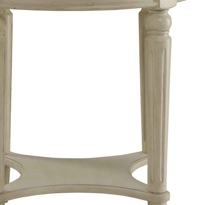 24" Light Slate Gray Solid Wood Round End Table With Shelf