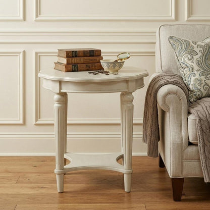 24" Off White Solid Wood Oval End Table With Shelf