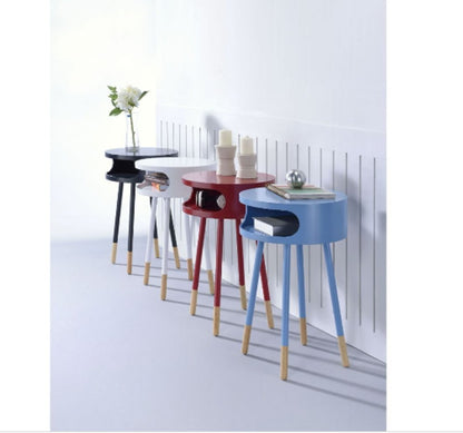 26" White and Natural Solid Wood Round End Table With Shelf