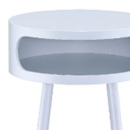 26" White and Natural Solid Wood Round End Table With Shelf