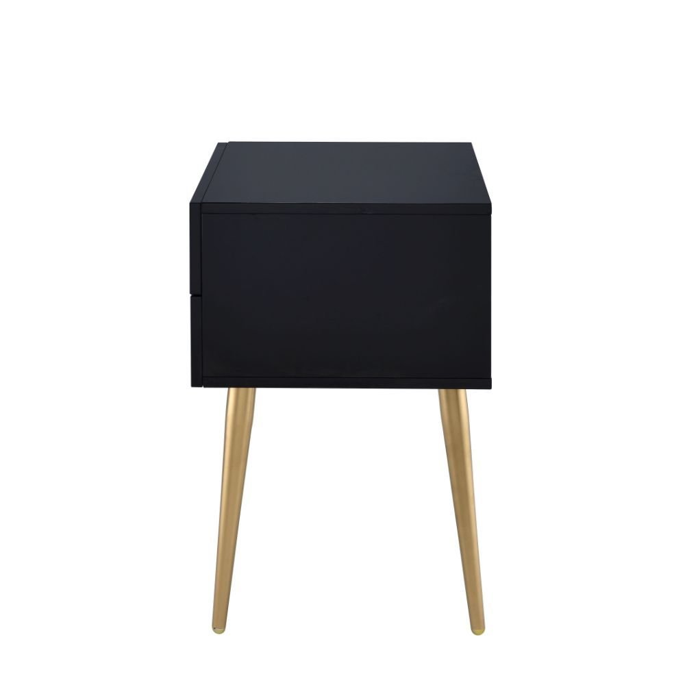 24" Black And Gold Wood And Iron End Table With Two Drawers