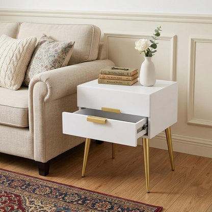 24" Gold And White End Table With Two Drawers