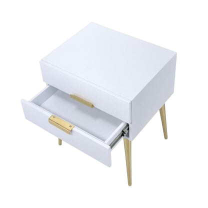 24" Gold And White End Table With Two Drawers