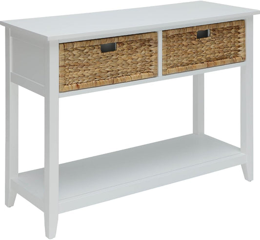 44" White Solid Wood Console Table And Drawers