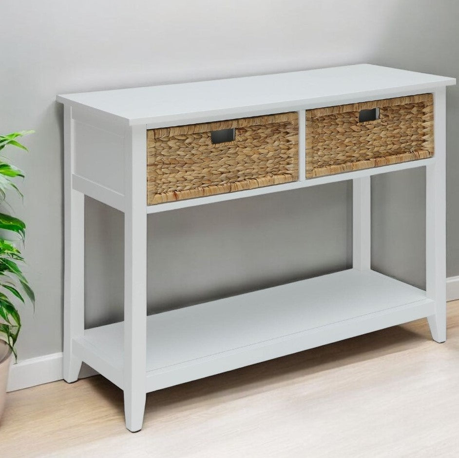 44" White Solid Wood Console Table And Drawers