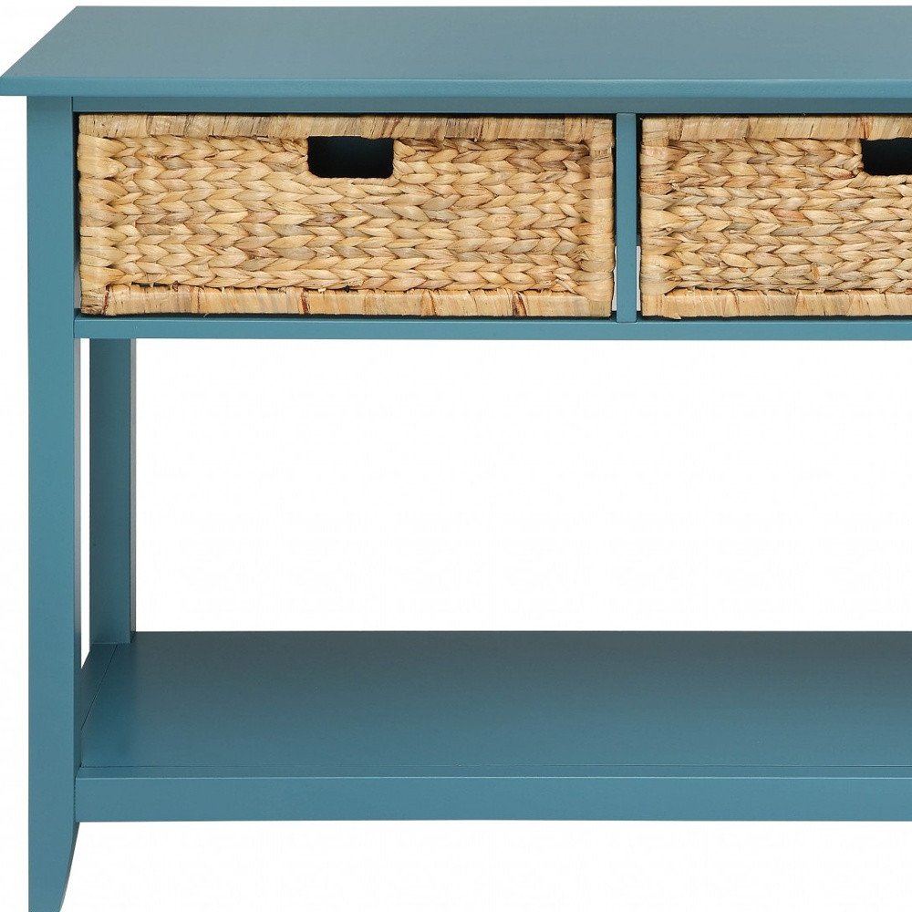 44" White and Natural Solid Wood Console Table With Shelves And Drawers