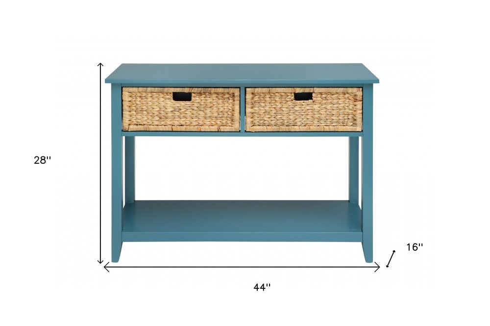 44" White and Natural Solid Wood Console Table With Shelves And Drawers
