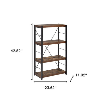 43" Black And Brown Distressed Metal and Wood Three Tier Etagere Bookcase