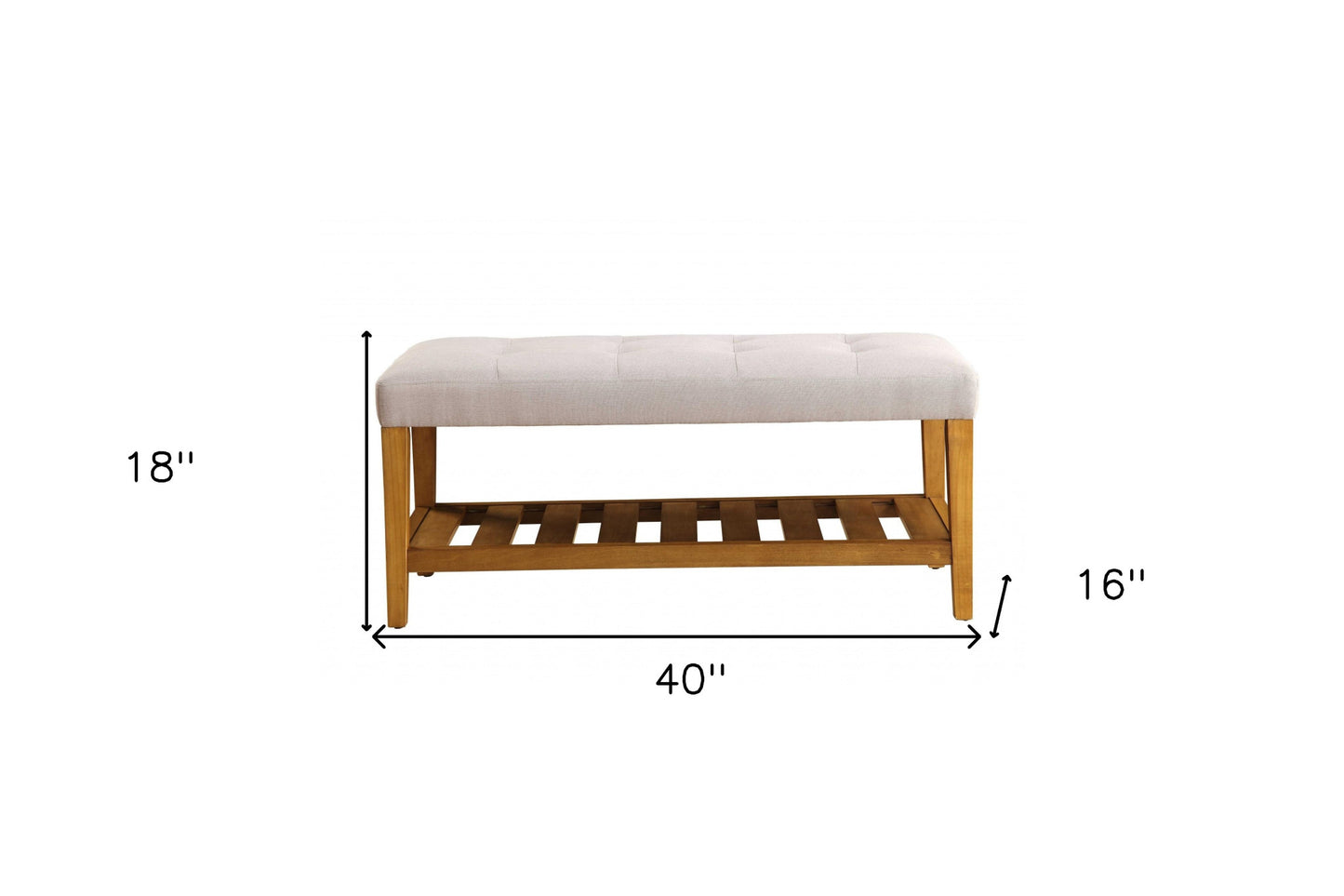 40" Gray and Brown Upholstered Linen Blend Bench with Shelves