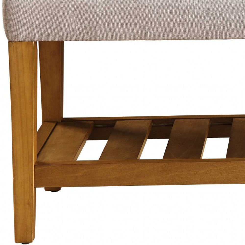 40" Gray and Brown Upholstered Linen Blend Bench with Shelves